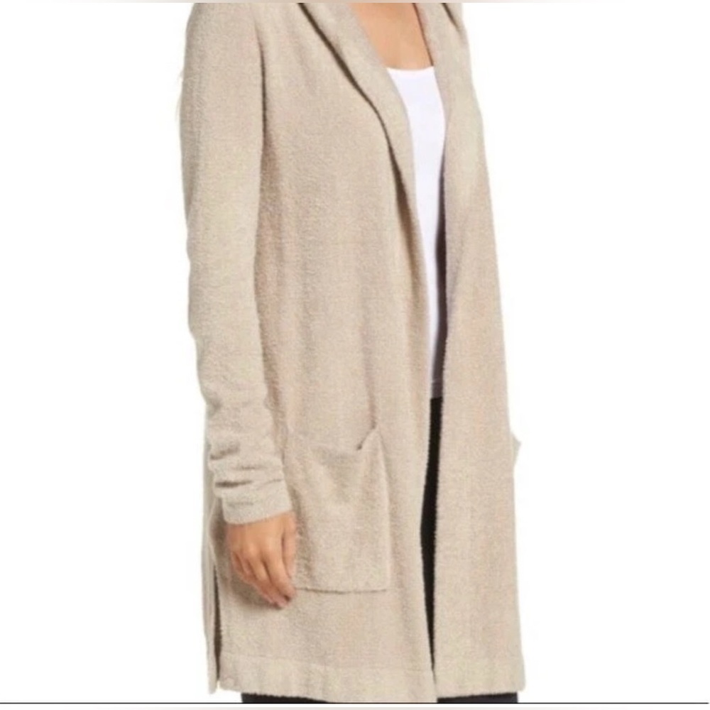 Barefoot Dreams Cozychic Lite Coastal Hooded Cardigan Beige Size L/XL - Picture 3 of 13